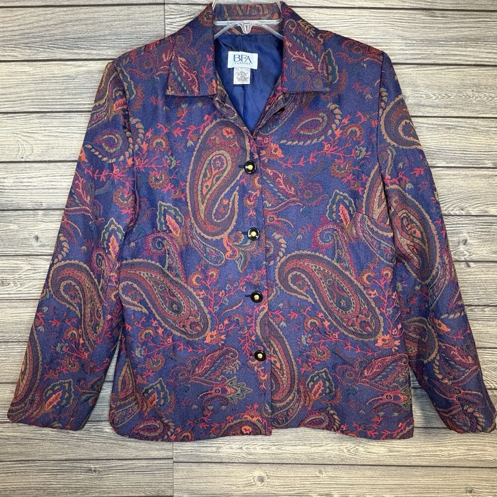 BFA Classics Button Up Collared Blazer Jacket Sz Large Long Sleeve Lined Vintage